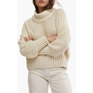 Free People My Only Sunshine Sweater Womens Small‎ Cream Chunky Mock Neck Thick